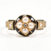VICTORIAN 18CT GOLD PEARL ENAMEL & DIAMOND MEMENTO MORI RING
