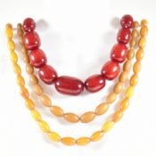 CHERRY AMBER BAKELITE & EARLY PLASTIC BEAD NECKLACES