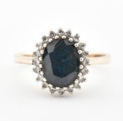 HALLMARKED 9CT GOLD SAPPHIRE & DIAMOND HALO RING