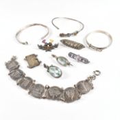 A collection of silver and white metal jewellery. The jewellery to  include a Victorian white