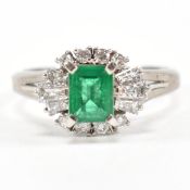PLATINUM EMERALD & DIAMOND CLUSTER RING