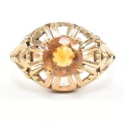HALLMARKED 9CT GOLD & CITRINE ART DECO STYLE RING