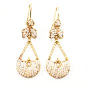 PAIR OF FRENCH 18CT GOLD & SEED PEARL PENDANT EARRINGS