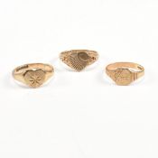 THREE HALLMARKED 9CT GOLD SIGNET RINGS
