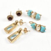 THREE PAIRS OF GEM SET EARRINGS