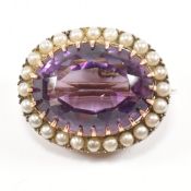 EARLY 20TH CENTURY GOLD AMETHYST BROOCH PIN