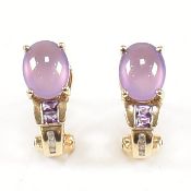 PAIR OF GOLD AMETHYST & DIAMOND EARRINGS