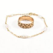 18CT GOLD RING & PEARL BRACELET
