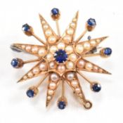15CT GOLD PEARL & SAPPHIRE STAR BROOCH PIN
