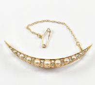 19TH CENTURY 15CT GOLD PEARL & DIAMOND CRESCENT BOOCH PIN