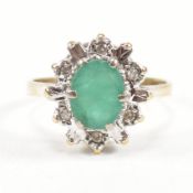 HALLMARKED EMERALD & DIAMOND HALO RING