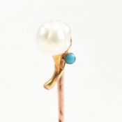 CASED 19TH CENTURY PEARL & TURQUOISE STICK PIN