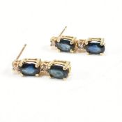 PAIR OF 18CT GOLD SAPPHIRE & DIAMOND PENDANT EARRINGS
