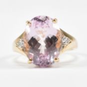 HALLMARKED 9CT GOLD KUNZITE & DIAMOND COCKTAIL RING