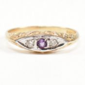 HALLMARKED 9CT GOLD AMETHYST & DIAMOND RING