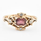 HALLMARKED 9CT GOLD GARNET & DIAMOND RING
