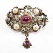 19TH CENTURY AUSTRO HUNGARIAN SILVER GILT GEM SET BROOCH PIN