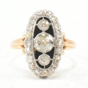 DIAMOND & ENAMEL SET GOLD FLEUR DE LYS PLAQUE RING