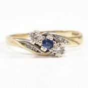 HALLMARKED 9CT GOLD SAPPHIRE & DIAMOND THREE STONE RING