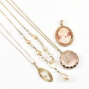 THREE PENDANT NECKLACES & CAMEO PENDANT