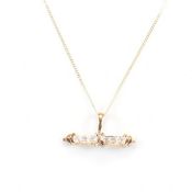 HALLMARKED 9CT GOLD & DIAMOND T BAR PENDANT NECKLACE