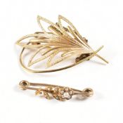 9CT GOLD BROOCH PIN & YELLOW METAL BROOCH PIN