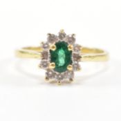 18CT GOLD EMERALD & DIAMOND CLUSTER RING