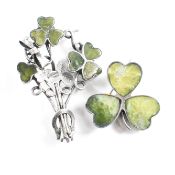 TWO EDWARDIAN SILVER CONNEMARA SHAMROCK BROOCH PINS