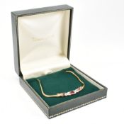 HALLMARKED 9CT GOLD SYNTHETIC RUBY & DIAMOND PENDANT NECKLACE