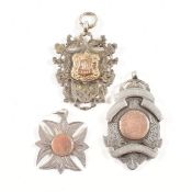 THREE EARLY 20TH CENTURY HALLMARKED SILVER FOB MEDALS