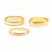 THREE HALLMARKED 22CT GOLD BAND RINGS