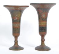PAIR OF INDIAN BRASS WIDE FLANGE SPILL VASES