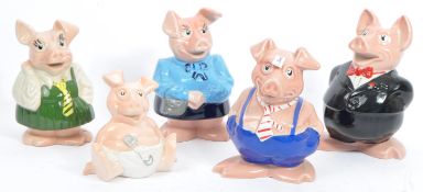 FIVE 20TH CENTURY WADE CERAMIC PIG MONEY BANKS