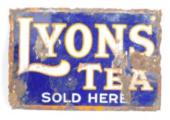 ORIGINAL VINTAGE ENAMEL DOUBLE SIDED ADVERTISING LYONS TEA SIGN