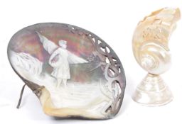 VINTAGE 20TH CENTURY CARVED SEA SHELL WITH SIGNATURE