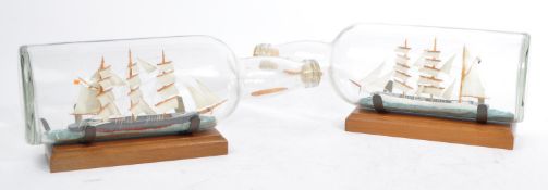 TWO 20TH CENTURY THREE MAST SHIP IN GLASS BOTTLES