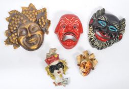 FIVE 20TH CENTURY JAPANESE KABUKI THEATRE OPERA MASKS