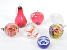 BRISTOL GLASS RED APPLE & PEAR + CAITHNESS PAPERWEIGHT