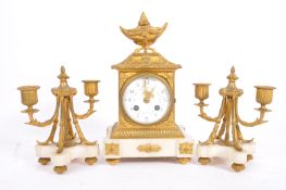 LATE 19TH CENTURY ITALIAN GILT & ALABASTER CLOCK GARNITURE