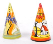 PAIR OF VINTAGE MULTI COLOURED SUGAR SHAKERS BY CLARICE CLIFF