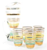 VINTAGE 20TH CENTURY MINT GREEN & YELLOW GLASS LEMONADE SET
