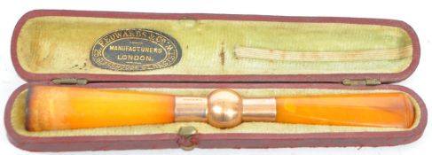 EDWARDIAN 15CT GOLD & AMBER CIGARETTE CHEROOT HOLDER