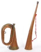 TWO BRASS & COPPER BUGLE & HORN INSTRUMENTS