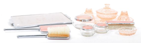 EARLY 20TH CENTURY ART DECO PEACH CUT GLASS VANITY SET