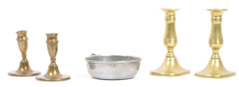 PAIR OF VINTAGE 20TH CENTURY CAMPAIGN BRASS CANDLE STICKS