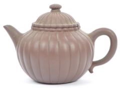 EARLY 20TH CENTURY YIXING ZISHA STONEWARE PUMPKIN TEAPOT