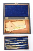 VICTORIAN ROSEWOOD CASED MATHEMATICAL INSTRUMENT BOX
