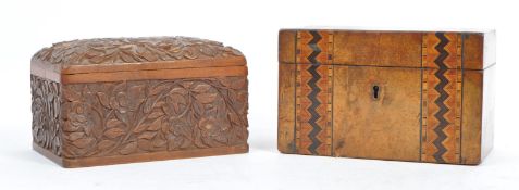 EARLY 20TH CENTURY TUNBRIDGE TEA CADDY & CAMPHOR BOX