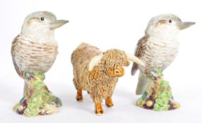 TWO 20TH CENTURY BESWICK BIRD FIGURES & HIGHLAND COW