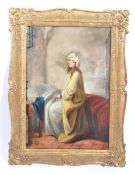 OIL ON CANVAS PORTRAIT TO DEPICT A CHAINED SEATED FIGURE